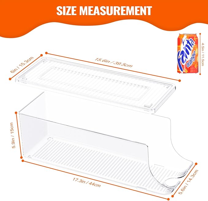 SCAVATA 4 Pack Soda Can Organizer for Refrigerator, Stackable Canned Food Pop Cans Container Can Holder Dispenser with Lid for Fridge Rack Freezer, Clear Storage Bins-Holds 12 Cans Each (Transparent)