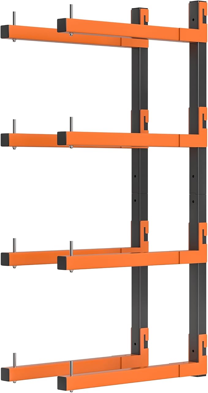 Lumber Storage Rack, Snap-Fit Connection Lumber Rack Wall Mount, Heavy Duty Metal 4 Level-32 Inch Wood Storage Rack