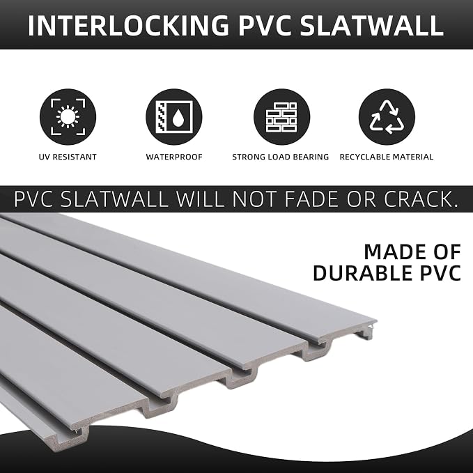 FRAYSCENT Slat Wall Paneling Garage Wall Organizer, Slatwall Panels Garage Tool Organizer Wall Mount Garage Slat Wall Storage Systems, Slat Board PVC Wall Panels Garage Storage (Grey, 4ftx4ft)