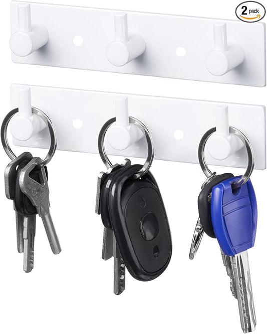 Blulu Key Holder for Wall Set of 2 Adhesive Key Holder Stainless Steel 3 Key Hooks Holder Rack Modern Key Hooks Hanger for Wall Home Kitchen Entryway Hallway Office Cabinet Bathroom (White)