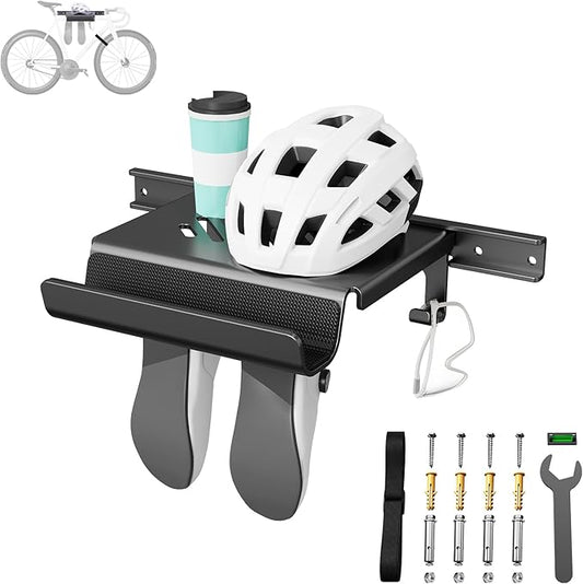 Bike Wall Mount Rack with Shelf and Hooks Saving space | Store Your Helmet and Shoes,Indoor Bike Storage Garage for a Single Road, Mountain or Other Bicycle,Fit Crank Bicycle
