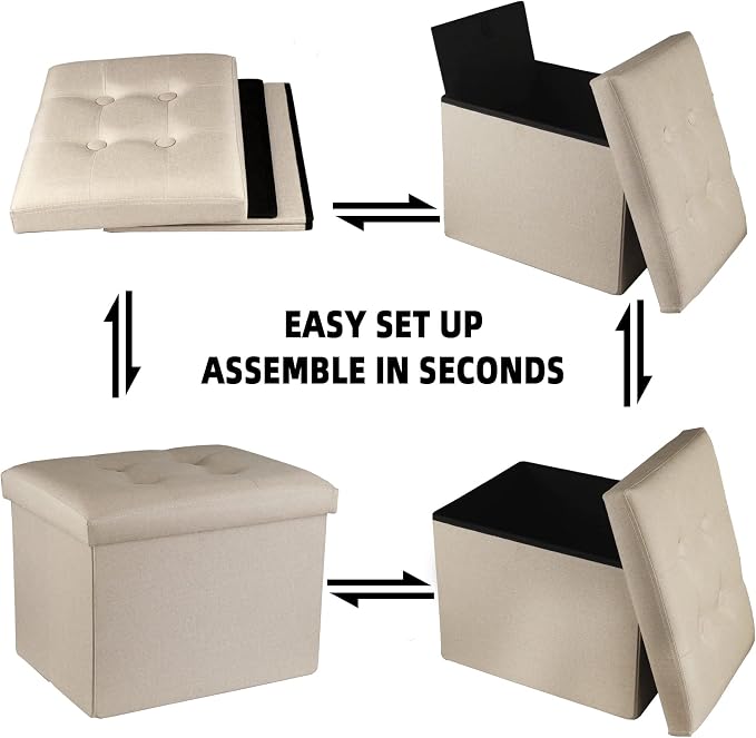 ALASDO Ottoman Storage Ottoman Footrest Stool Foldable Foot Rest Footstool Bench for Living Room 17x13x13inches Beige