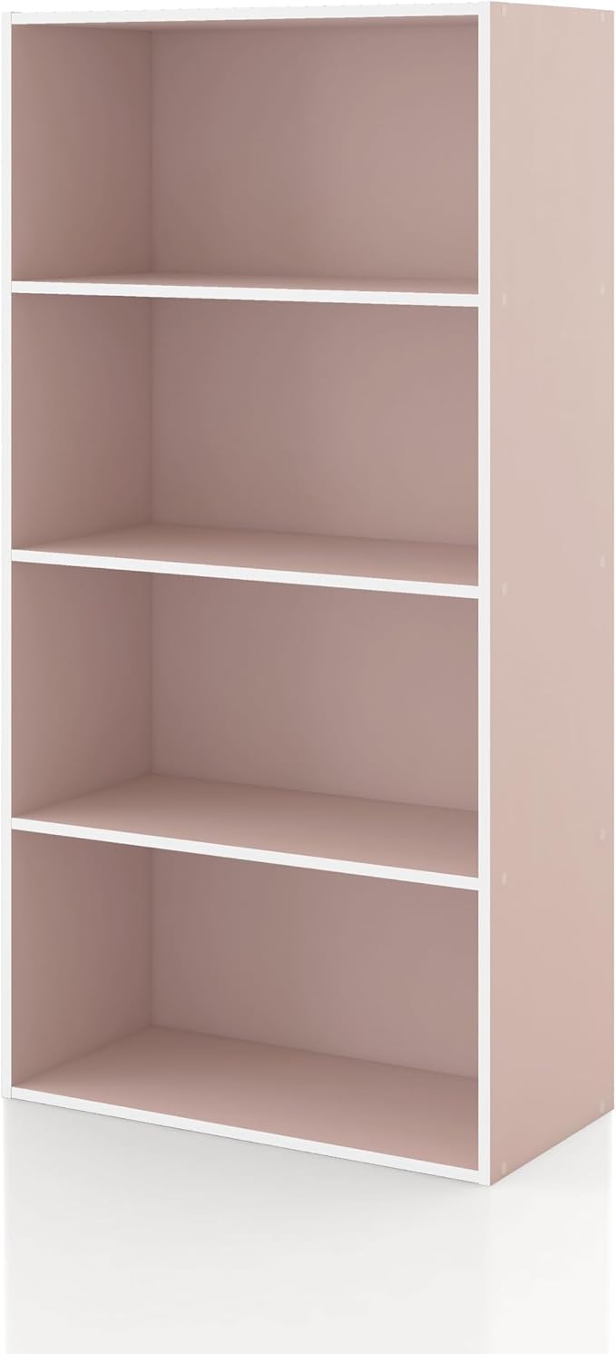 Homes: Inside + Out Apexa 4-Tier Cube Storage Organizer Shelves, Stackable Wood Bookcase Fits Cubby Bins for Organization, Dorm Teen Room Decor & Home Office, Light Pink