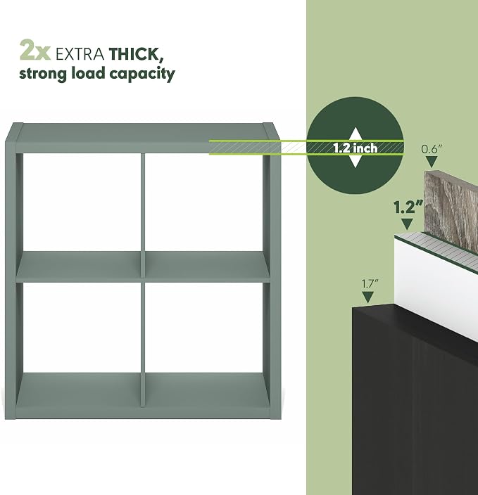 Furinno Cubicle 4-Cube Book Shelf, Extra Thick Frame Bookshelf, Light Grey | 14.6" x 30" x 30", Reversible Bookcase with Open Back, for Living Room, Bedroom, Home Office