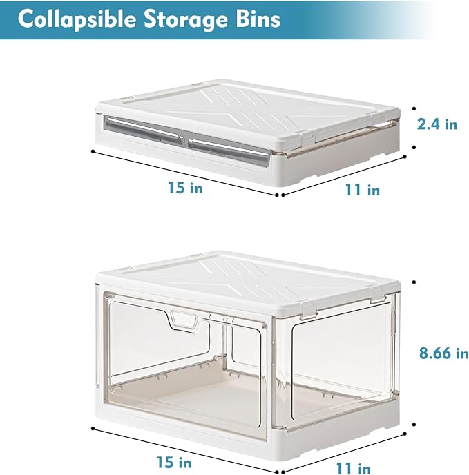 Kmiectse Clear Storage Bins with Lids 3 Pack 【Stackable & Sturdy】 | Plastic Multifunctional Folding Storage Bins for Bedroom, Living Room, Study,Room, 23 QT Folding Box with Magnetic Door