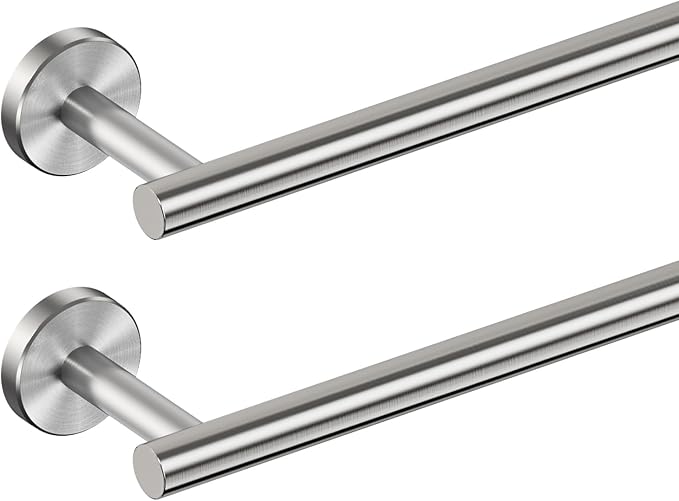 FORIOUS Towel Bar 24" Towel Racks for Bathroom Wall 2 Pack Brushed Nickel | Total Length 26 Inch, Rustproof, Stainless Steel Towel Holder, Wall Mounted for Bathroom Bedroom, Heavy Duty, Space Saving