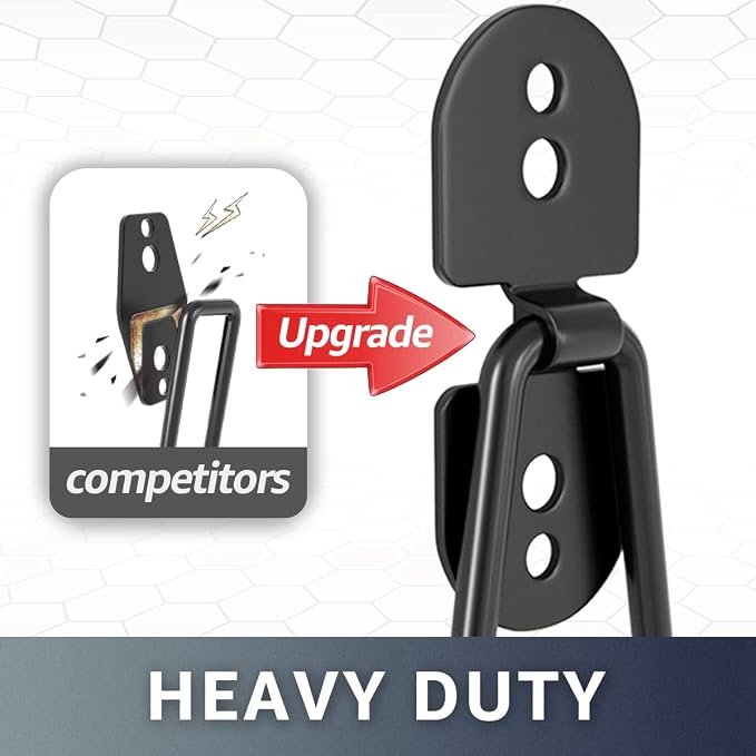 COCOYA Garage Hooks 11.8" Long with 2 Extension Storage Straps (4 Pack) | Interlocking Design, Wave-Shaped, Heavy Duty, Hanging Ladder Shovel Bike Garden Tool, For Shed Yard Garage, Black
