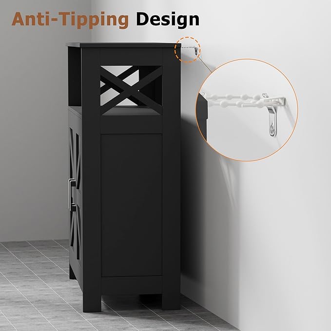 Homhedy Farmhouse Bathroom Storage Cabinet with Doors, Small Floor Cabinet | Toilet Paper Cabinet with Adjustable Shelf, Freestanding Storage Cabinet for Kitchen/Laundry/Living Room, 24"W, Black