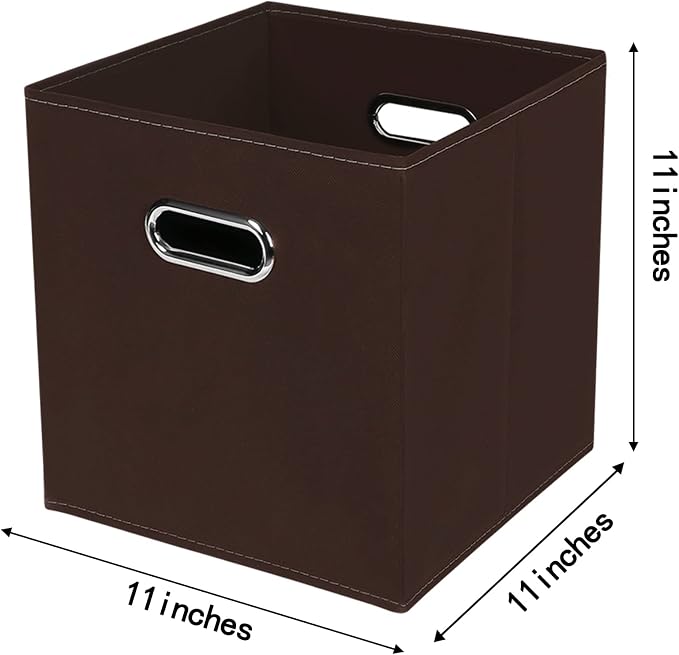 Fabric Cloth Storage Bins,Fabric Cube Bins Organizer with Dual Handles Foldable Cube Storage Baskets for Home Bedroom Storage,Set of 6,(Coffee)