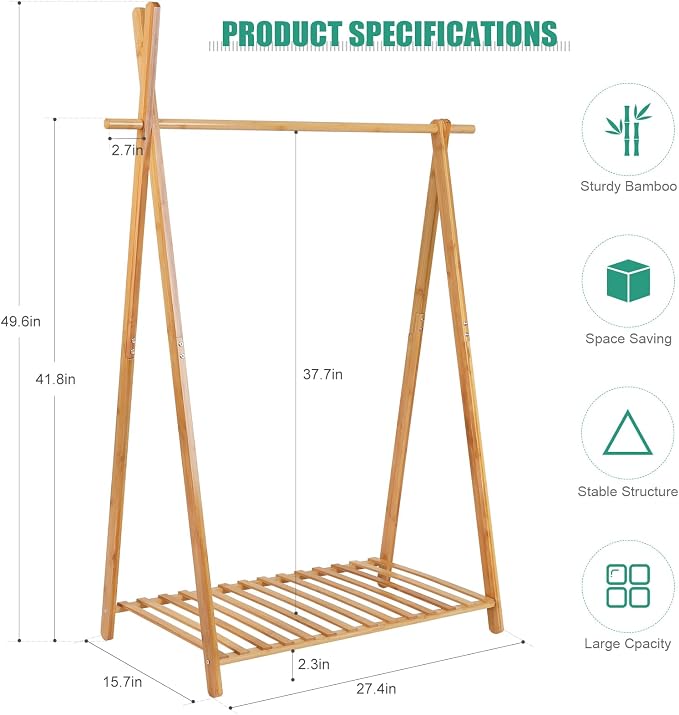 Jotsport Bamboo Kids Clothing Rack with Storage Shelf for Hanging Clothes | Small Child Garment Rack Toddler Wardrobe Closet for Play Room, Nursery, Baby Shower