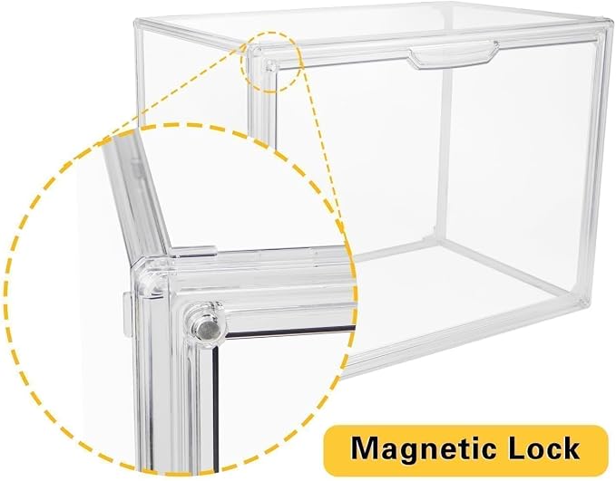 GUDEMAY Large Clear Stackable Plastic Storage Bins with Door, Dustproof Figures Collectibles Display Case, Football & Motorcycle Helmet Showcase, Basketball, Memorabilia Organizer Box (XL, Count, 1)