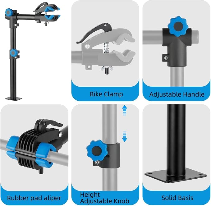 Urban Deco Bike Repair Stand, Wall Mounted Bike Work Stand, 360 Swivel Clamp, Holds Up to 20 kg, Black+Blue, Ideal for Home Maintenance
