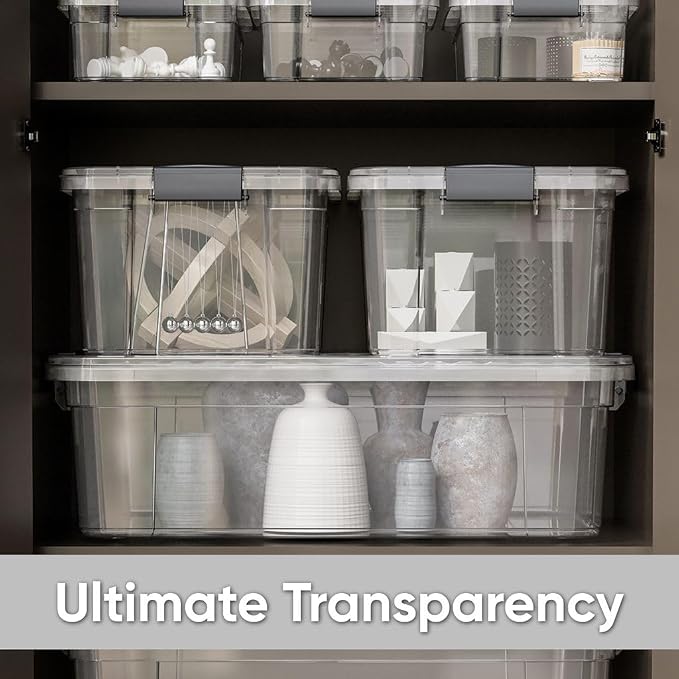 Superio Small Clear Storage Box with Lid, 8.75 Quart Plastic Container Bins for Organizing, Stackable Crates, BPA Free, Non Toxic, Odor Free, Organizers for Home, Office, School, and Dorm