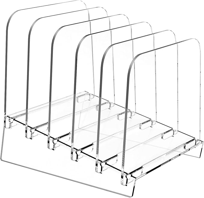 File Holder File Sorter, Vertical File Organizer for Desk, Desk Top File Folder Organizer Stand, Acrylic File Rack File Folder Holder, 5 Sections Clear File Stand for Office, School, Home