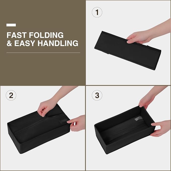 DIMJ Drawer Organizers - Set of 4 Foldable Closet Dividers for Baby Clothes, Socks, Belt, Tie (Black)