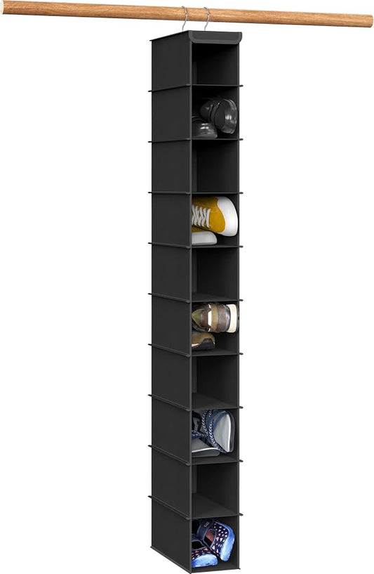 Simple Houseware 10 Shelves Closet Hanging Shoe Organizer, Black | Dual Metal Hooks, Holds Up to 20 lbs, for Narrow Space