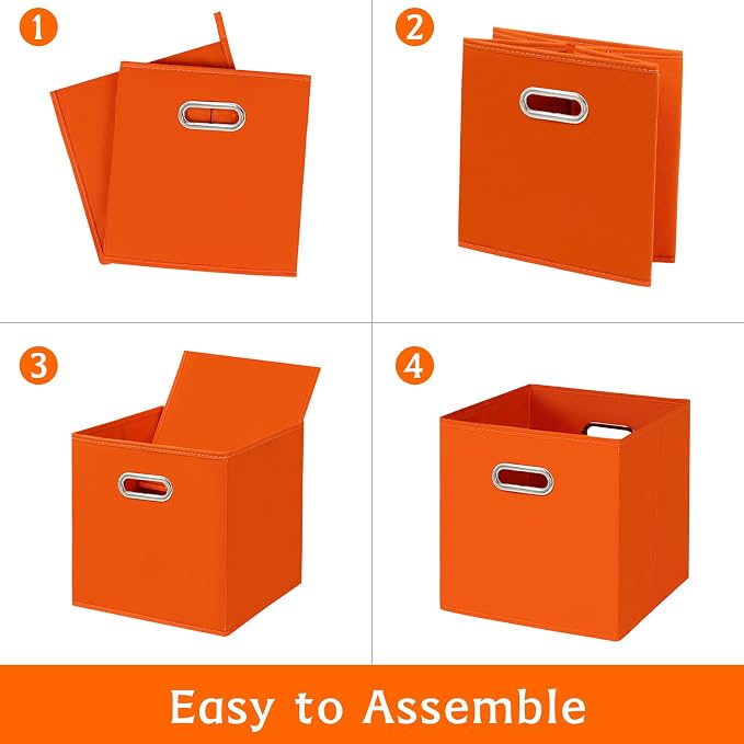 Fabric storage bins Cubes, Fabric Cube Organizer with Handle, Foldable Cube Bins for Cloth or Accessary Storage, 11x11x11, Set of 3, (Orange)