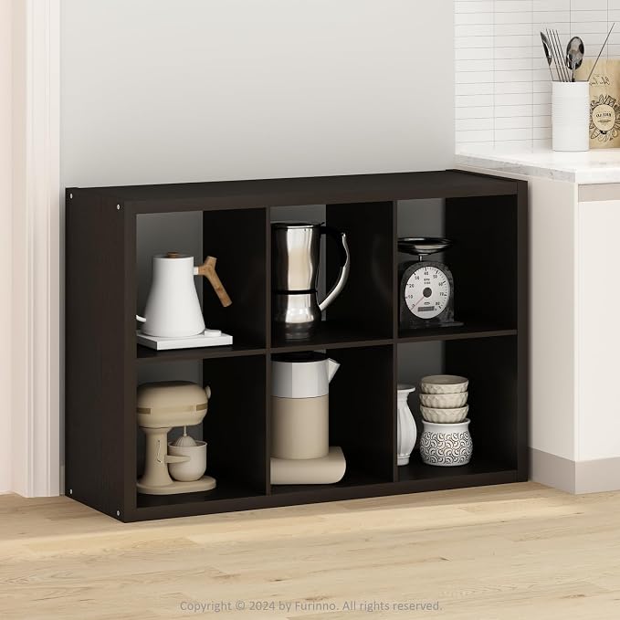 Furinno HERMITE 6-Cube Kitchen Island, Extra Thick Coffee Bar, Dark Oak | Kitchen Storage, Bakers Rack, for Pantry Organizers and Storage, Kitchen Organization