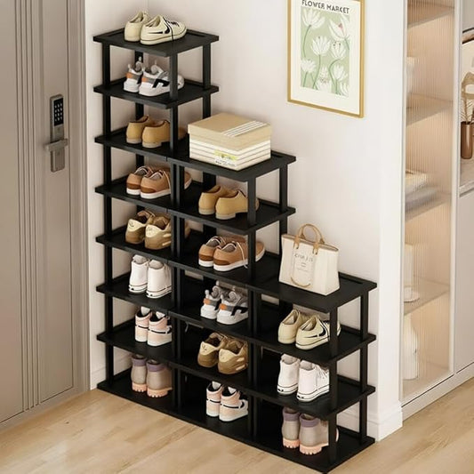 Vertical Shoe Rack - Tall Narrow Shoe Rack Organizer for Small Spaces,17 Tier Bamboo Shoen Shelf for Entryway,Closet,Corner,Doorway,Skinny Shoe Shelf Space Saving Shoe Storage,Free Stackable DIY