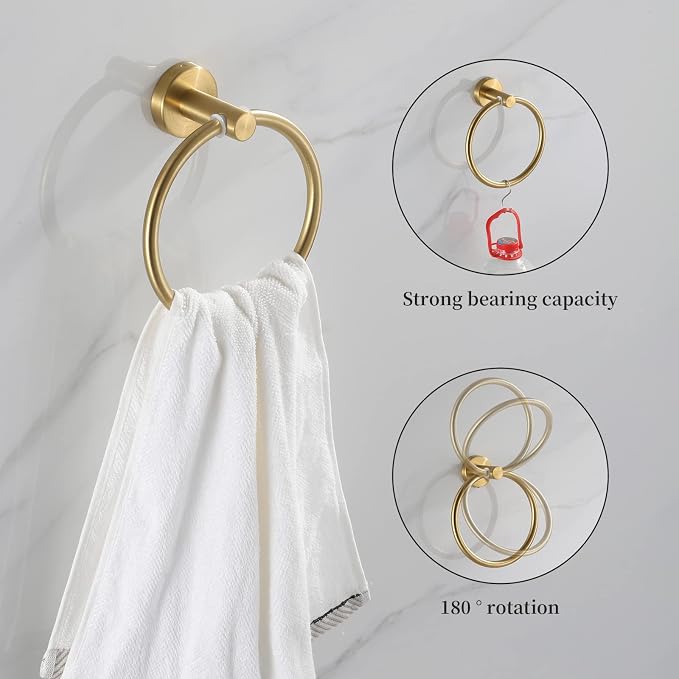 Bathroom Hardware Set Brushed Gold, 10pcs Towel Bar Set Including 2pcs16 inch Towel Bars, Toilet Paper Holders, Towel Rings and 4pcs Robe Towel Hooks