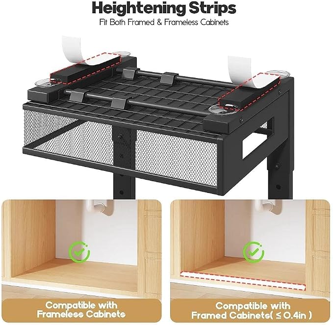 Under Sink Organizer, 2-Tier Dual Pull Out Cabinet Organizer Drawers With Smooth Circular Rail, Large Capacity Metal Mesh Sliding Shelves For Bathroom& Kitchen Storage,Height Adjustable–Black,1 Pack