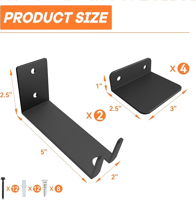 Wall Mount Bike Pedal Hanger, Heavy-Duty Horizontal Bike Rack for Garage, Indoor Bike Hanger, Holds Up to 70 lbs, 2 Pack