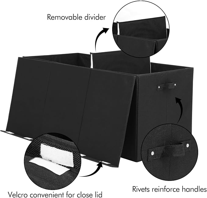 167L Large Toy Box Chest Storage with Lid, Collapsible Kids Toy Storage | Toy Chest with with Removable Divider for Kids, Boys, Girls, Nursery, Living Room, Bedroom, 35.5"x17" x17" (Linen Black)
