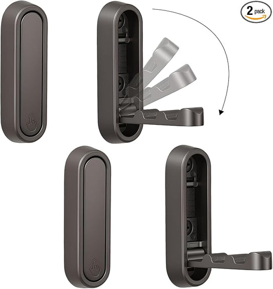 Folding Wall Hooks, 2 Pack, Grey, Zinc Alloy, Heavy Duty Coat Hooks | 90° Foldable Design, Wall Mounted, Zinc Alloy, Flip-Down Design, Includes Screws And Anchors, For Bedroom, Entryway, Closet