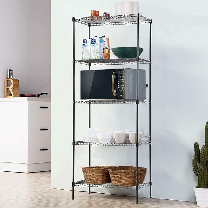 FDW | 5-Tier Wire Shelf | 24" x 14" x 60" | Black | Storage Shelves with Adjustable Racks, Holds upto 750 lbs | Rust-Resistant, No-Tool Assembly | For Home, Garage