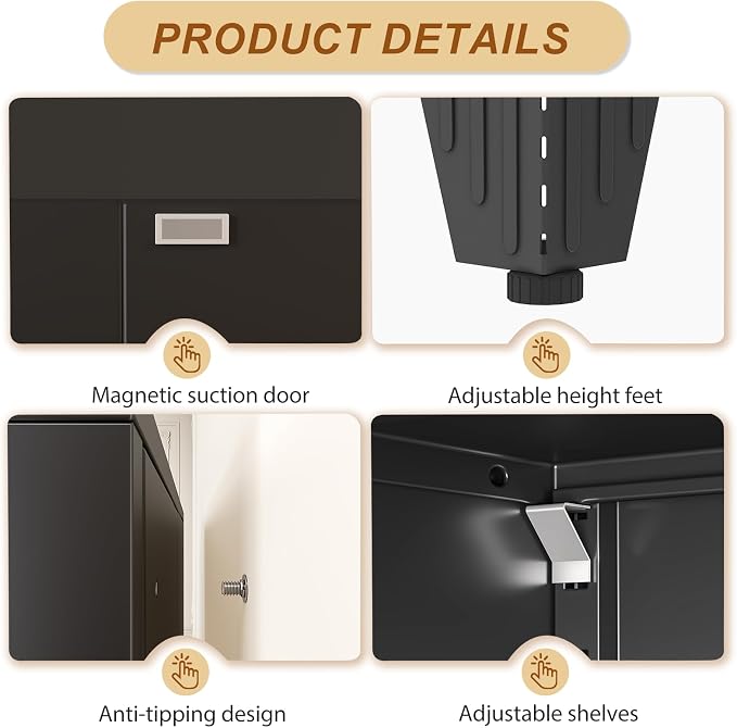 79" Black Metal Storage Cabinet with 2 Doors and 5 Adjustable Shelves,Steel Garage Tool Cabinet, File Cabinet,Kitchen Pantry Cabinet for Home,Office,Garage,School,Warehouse