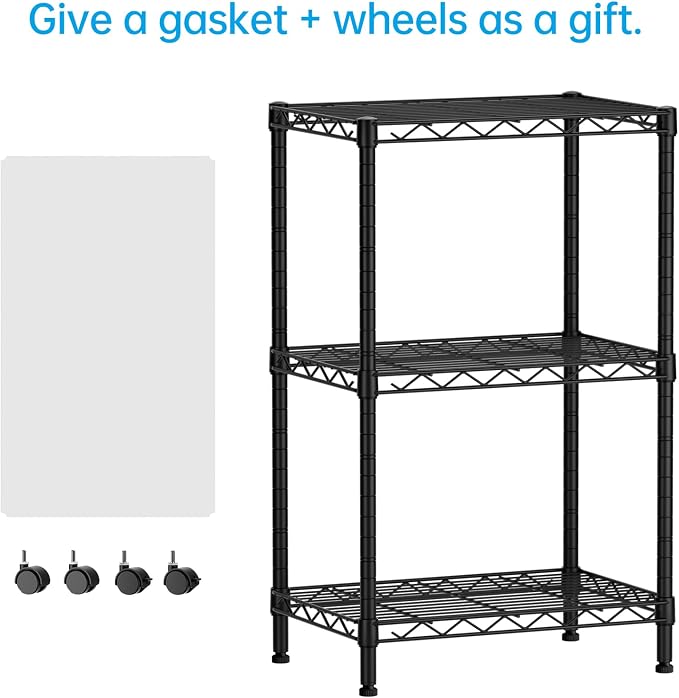 SINGAYE Small Shelves Kitchen Storage Shelf Wire Shelving Metal Adjustable | 3 Tier Shelf Organizers Storage Shelving Unit for Office Pantry Laundry Bathroom Closet Home 11.6" D X 17.6" W X 30" H Black