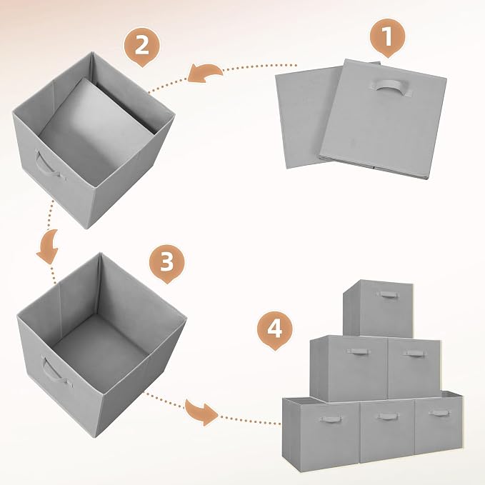 STORAGE MANIAC Storage Cubes, 13 Inch Collapsible Storage Bins with Handles, 4 Pack Fabric Foldable Bins for Organization, Durable Storage Bins for Closet, Shelves, Offices, 4-Pack Grey