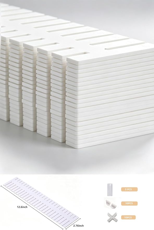 20 PCS with 25 Accessories, Adjustable Plastic Drawer Organizer Inserts, 12.6" x 2.76" x 0.08" White Interlocking Grid Separators for Dresser, Kitchen, Bathroom, Office & Craft Room Storage