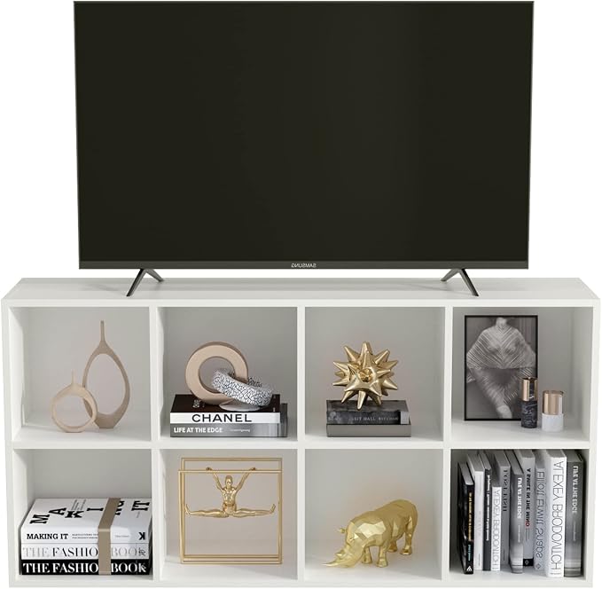 OSCHF 8-Cube Storage Shelf Bookcase, Warm White | Wooden 4-Tier Open Bookshelf, Fits 11×11" Bins, Vertical or Horizontal Use, Full Back Panels, For Home Office