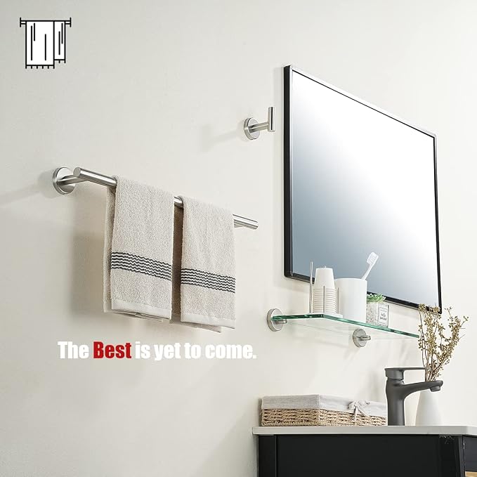 JQK Towel Bar Brushed Steel, 19 Inch 304 Stainless Steel Thicken 0.8mm Towel Rack Bathroom, Towel Holder Wall Mount, Useable Length 16 Inch TB110L16-BN