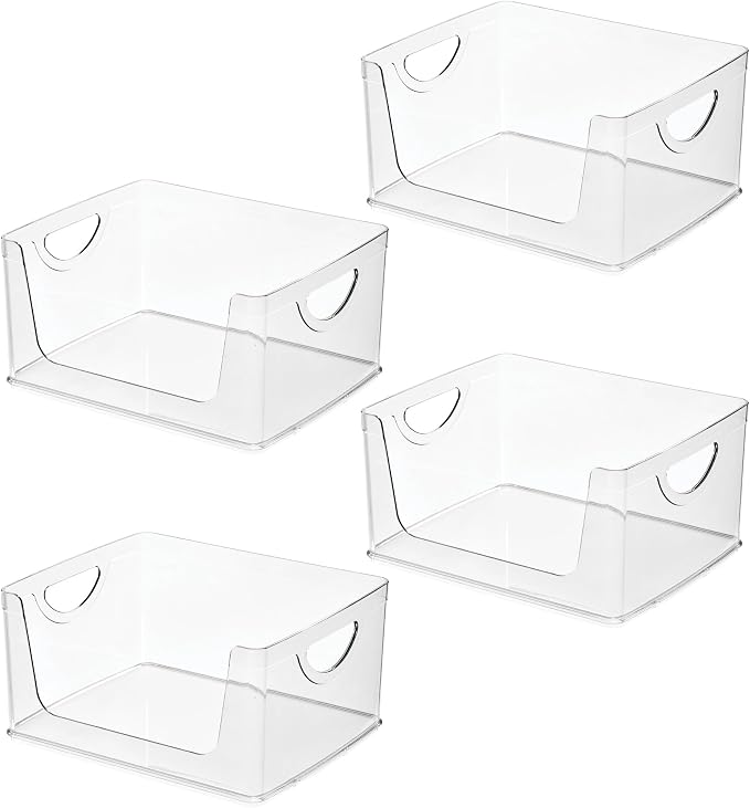 iDesign Stackable Open-Front Storage Bins with Handles, Set of 4, Clear | For Kitchen and Pantry