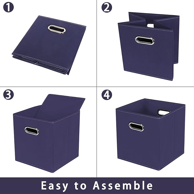 Navy Blue Fabric Storage Bins, 11x11x11, Set of 6, Foldable Cube Bins for Cloth or Accessory Storage