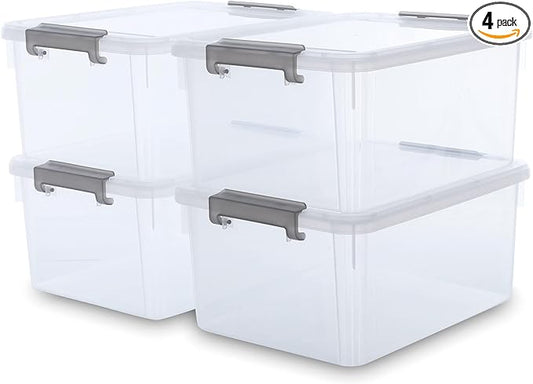 Citylife 17 QT Plastic Storage Bins with Latching Lids Stackable Storage Containers for Organizing Large Clear Storage Box for Garage, Closet, Kitchen, 4 Packs