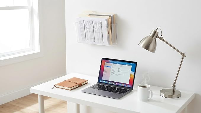 Simple Houseware Clear Wall Mount Single Pocket Hanging File Holder, 3-Pack | Wall File Holder Organizer for Paper and Documents