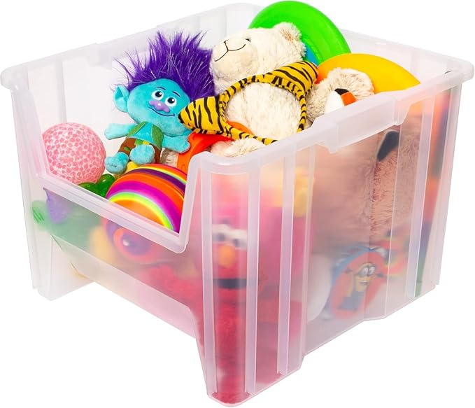 Akro-Mils 13018 Stak-N-Store Stackable Storage Bins, Heavy Duty Garage Storage Containers, Open Front Plastic Organizer for Tools, Shelves, Closet Organizer, 17-1/2" x 16-1/2" x 12-1/2", Clear, 2-Pack