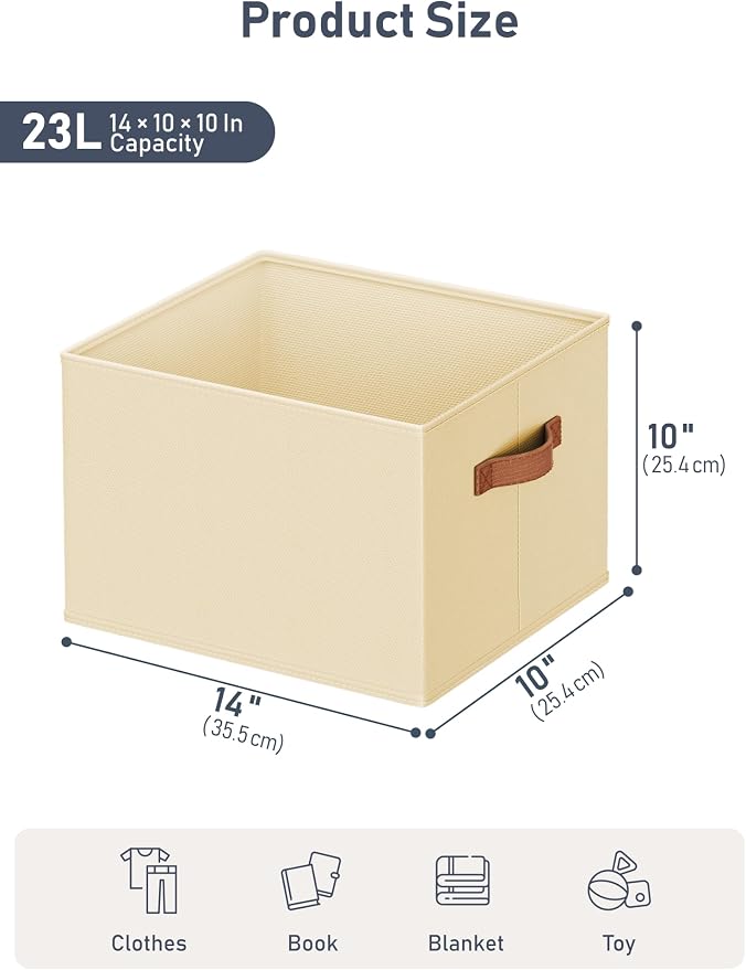 10 Pack Large Closet Storage Baskets Bins for Shelves, Collapsible Fabric Closet Organizers and Storage with Polyester Handles, Decorative Baskets for Organizing Clothes, Towels, Linen Closet 14"x10"