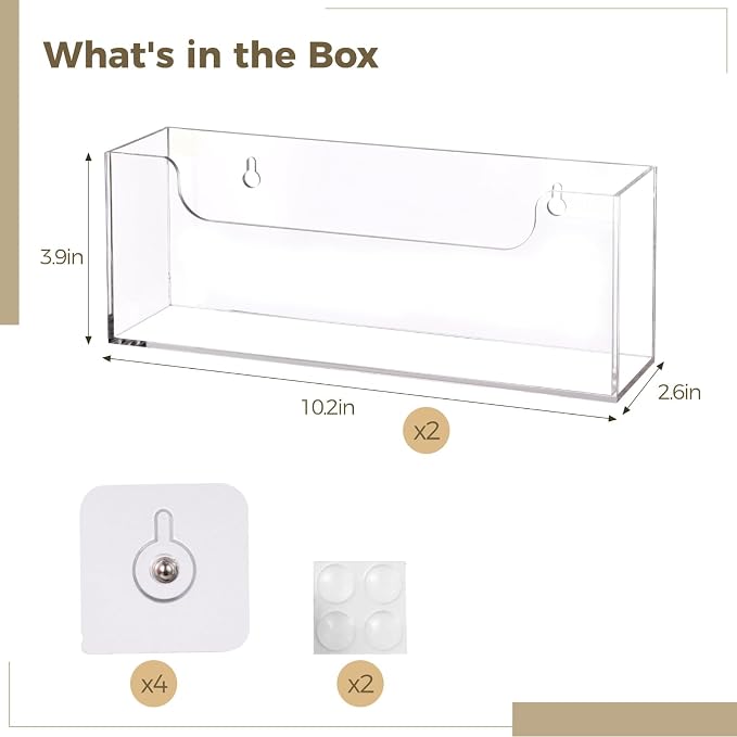 Homaisson Clear Acrylic Mail Holder Box for Desk or Wall Mount, Mail Organizer Countertop, Modern Wall Mounted or Tabletop Mailbox, Letter Storage Organizer Box (Clear-2PCS)