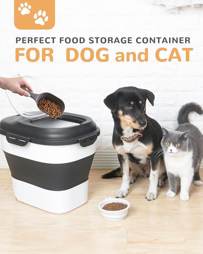 30-35 Lbs Dog Food Storage Container Collapsible Dog Food Container | Large Pet Food Storage with Airtight Lids,Wheels,Scoop and 2Pcs Food Storage Containers for Dog,Cat