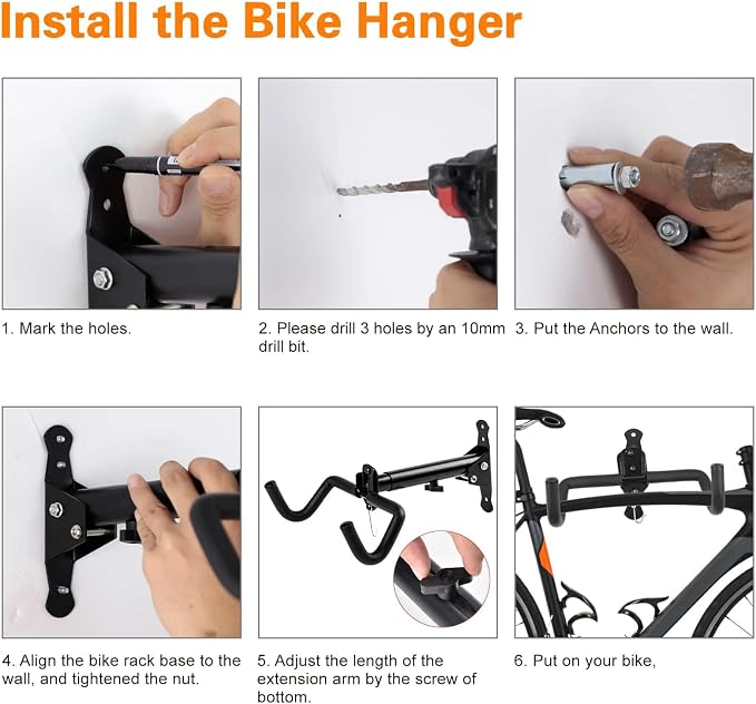 Cyfie Bike Wall Mount, Horizontal Garage Storage Bike Rack Hanger, Indoor Bicycle Holder Hook for Hanging Mountain Road Hybrid Bikes in Apartment Home