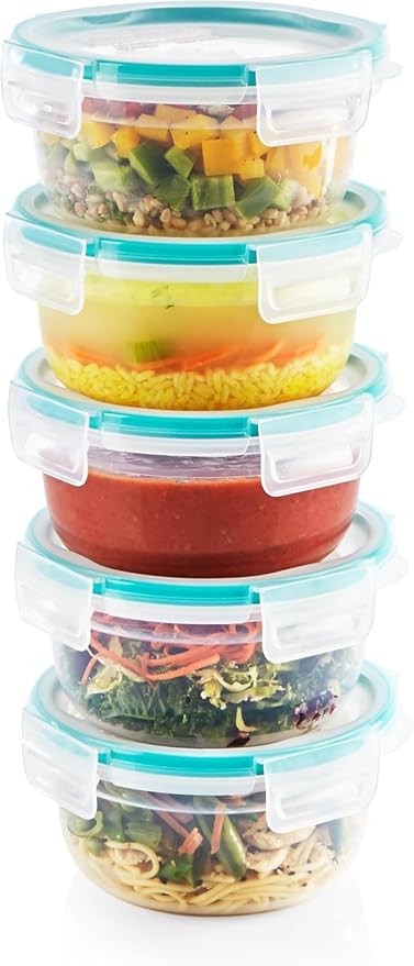 Snapware Plastic Total Solutions (5-Pack, 3.8 Cup) Food Storage Containers Set, Airtight & Leakproof Plastic Locking BPA-Free Lids, Freezer Dishwasher Microwave Safe