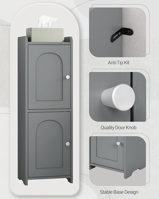 Hzuaneri Bathroom Storage Cabinet, Small Corner Floor Cabinet with 2 Doors | Narrow Toilet Paper Cabinets with Adjustable Shelf, Bathroom Organizer for Small Spaces, 7.9" D x 9.8" W x 29.5" H Gray