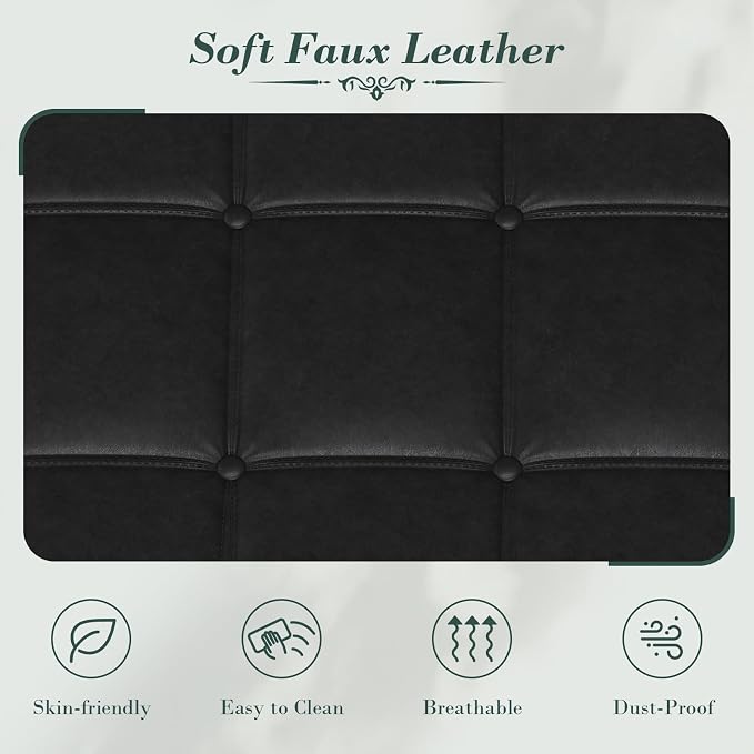Apicizon 60” Bench with Storage, Queen Size Faux Leather End of Bed Bench with Tufted Button, Ottoman Bench with Rolled Arms & Vintage Rivets for Foot of Bed, Living Room, Entrance, Black
