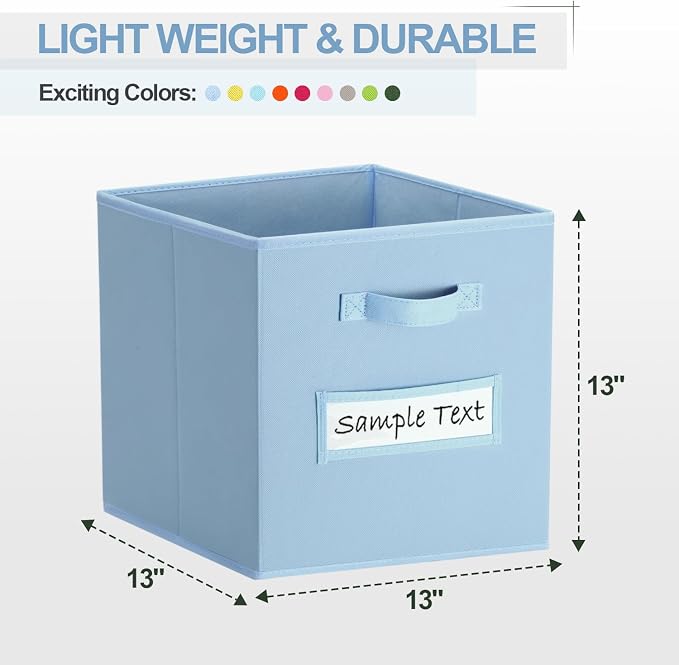 Fabric storage cubes (8 Pack) 13 Inch Cube Storage Bin, cube organizer bins with 8 Labels Window Cards & a Pen,Foldable cube organizer bins and Storage Box,Pastel Blue