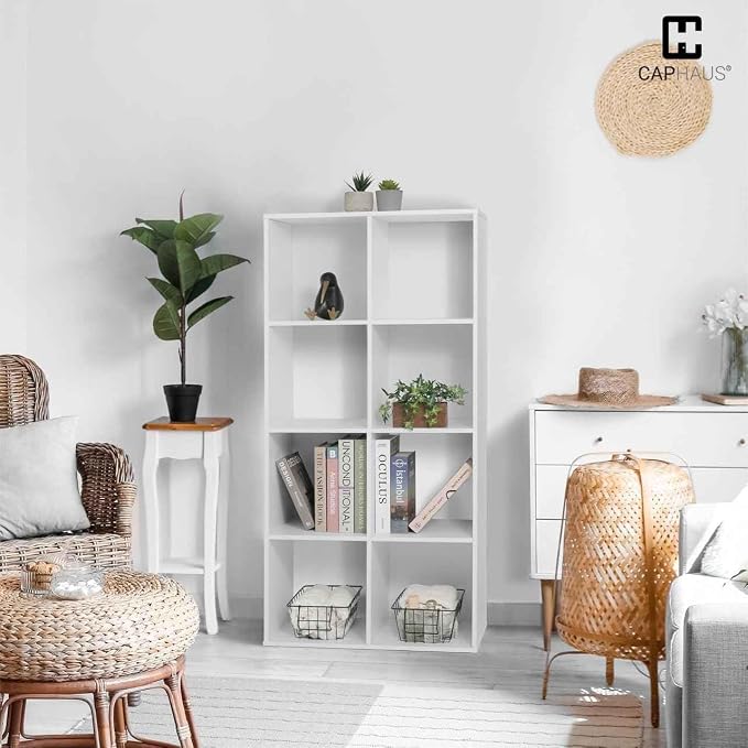 CAPHAUS Sturdy Room 11-Inch Cube Storage Organizer Shelf, with Thick Exterior Edge, Storage Shelf Divider w/Back, Bookcase, 8-Cube, White