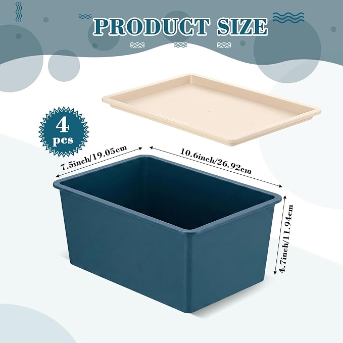 4 Pcs Storage Bins with Lids Plastic Stackable Containers for Classroom Room Organizing Shelves Christmas Ornament Box Baskets(Blue,Small)